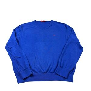 Carolina Herrera Blue Red Logo Cotton V Neck Sweater Size Mens XL